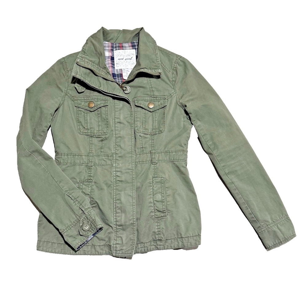 Vintage Y2k Wet Seal Utility Jacket Womens XS Army Green Plaid Lined Preppy‎